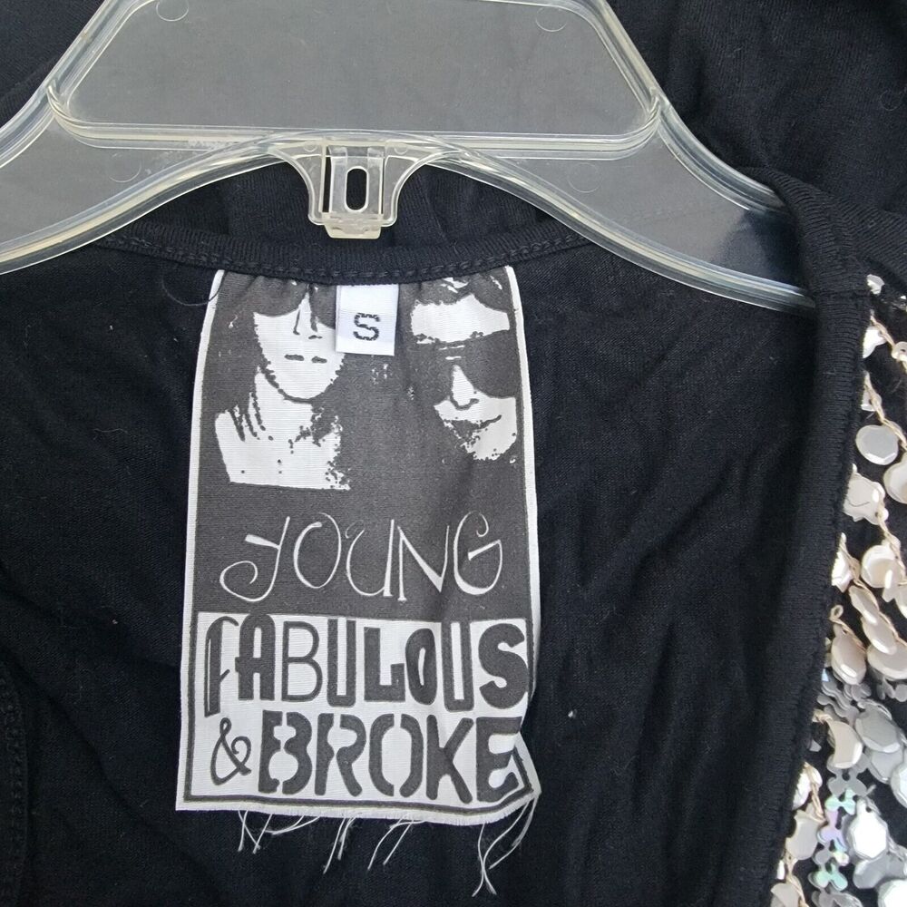 young fabulous and broke blk/white/gray silk sequined tank wmns sz S - Picture 4 of 4